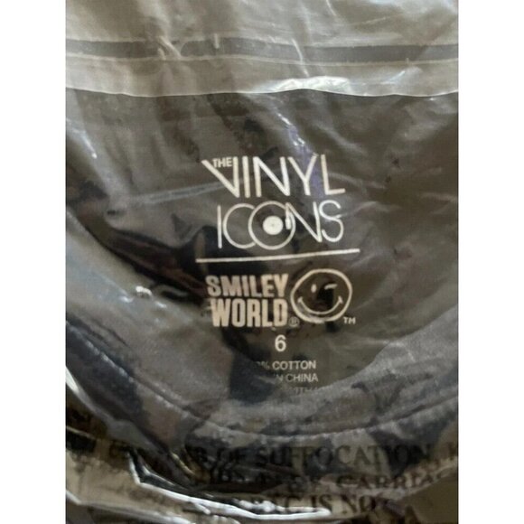 Vinyl Icons +6 Black Aged Crew Neck Smiley Icons Graphic Cotton Short Sleeve Tee - Picture 6 of 7